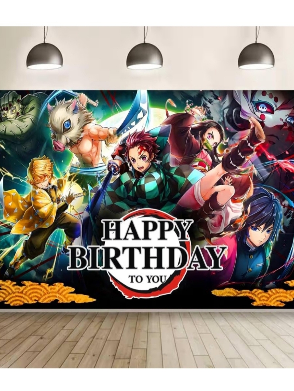 Demon Slayer "Happy Birthday" Backdrop - Vibrant Anime Design